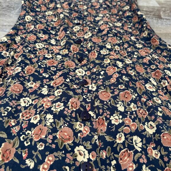 Weathervane Floral Button Front Midi Dress Navy Pink Cottagecore L - Picture 4 of 8